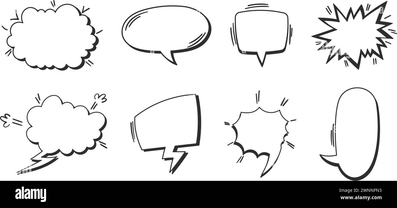 Retro style handdrawn comic speech bubbles collection. Vintage design ...