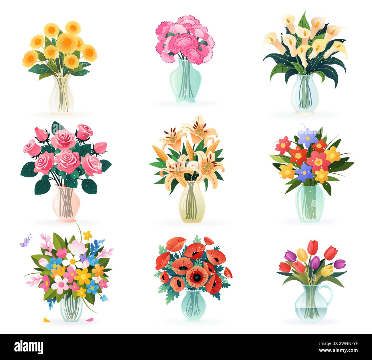 Set of isolated bouquets in vases with flowers Stock Vector Image & Art ...
