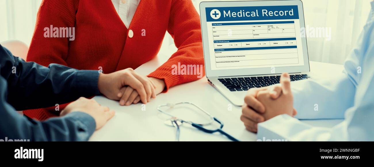 Couple attend fertility or medical consultation with gynecologist at hospital as family planning