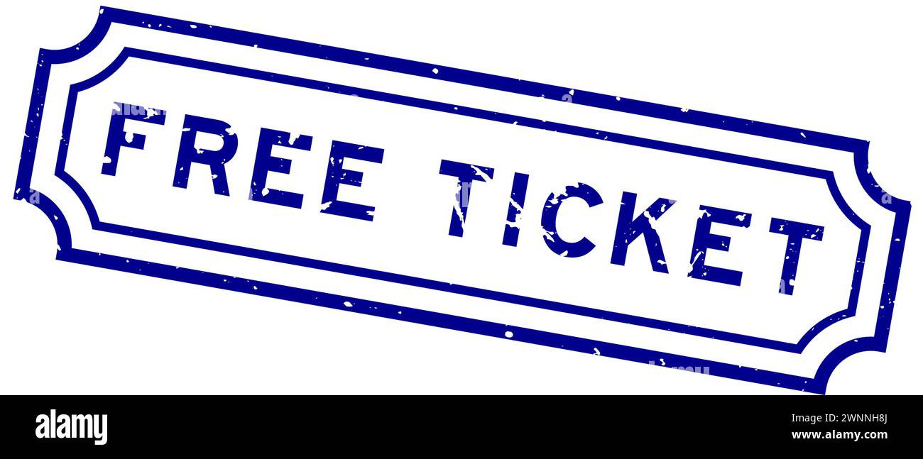 Grunge blue free ticket word rubber seal stamp on white background Stock Vector