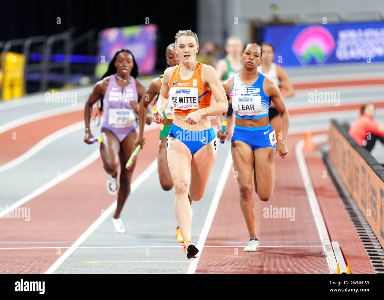 Netherlands' Lisanne De Witte in the Women's 4x400m Relay during day three of the World Indoor Athletics Championships at the Emirates Arena, Glasgow. Picture date: Sunday March 3, 2024. Stock Photo