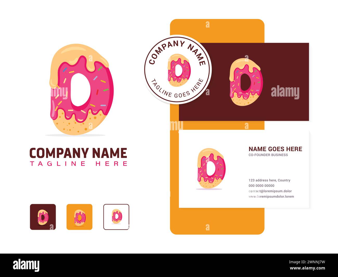 Letter D mascot illustration and logo design for donut shop and bakery. Fully customizable organized layer vector file, that can be used as a brad ide Stock Vector