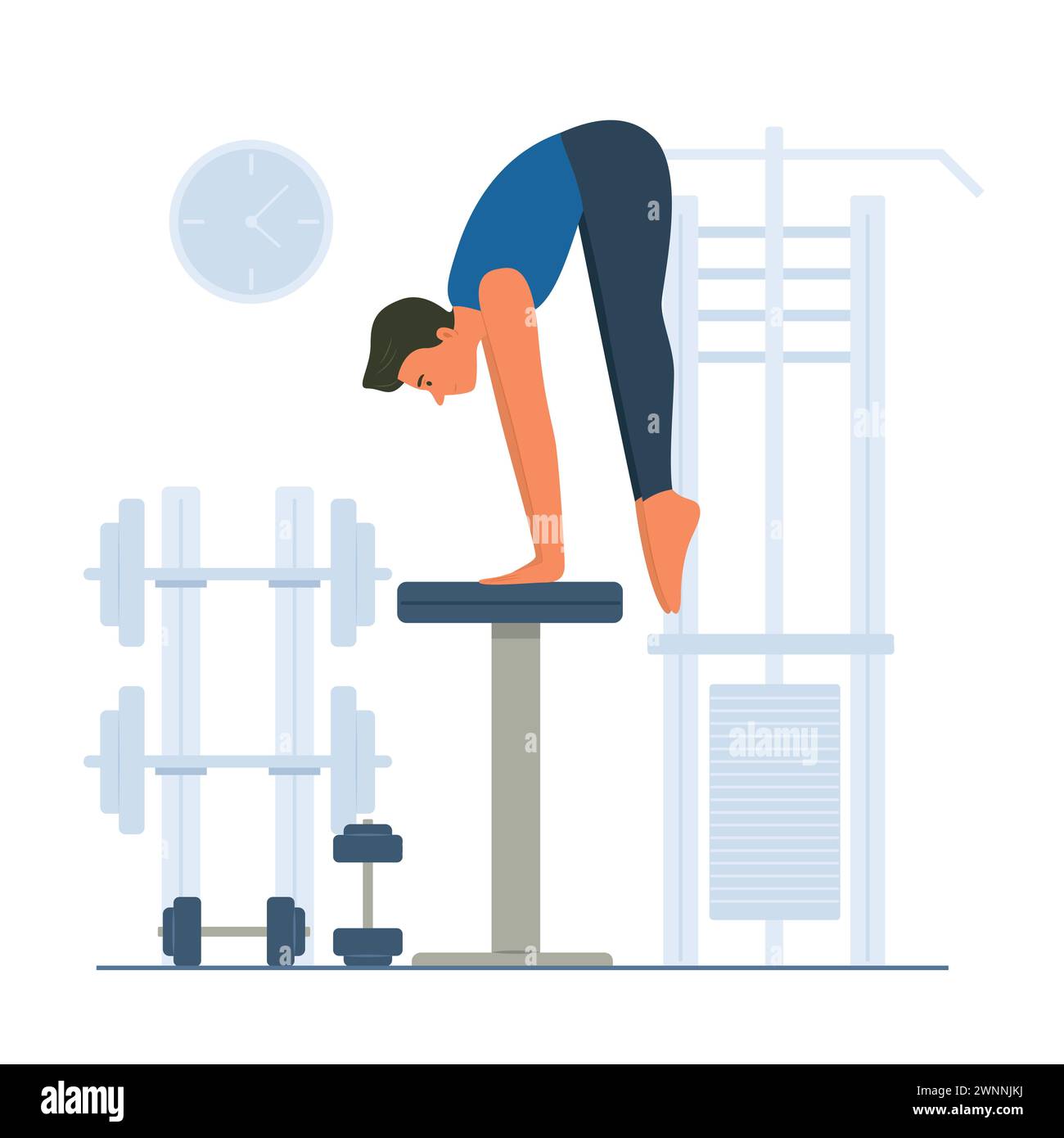 Man Exercise with Gymnastic Bench in Gym Stock Vector