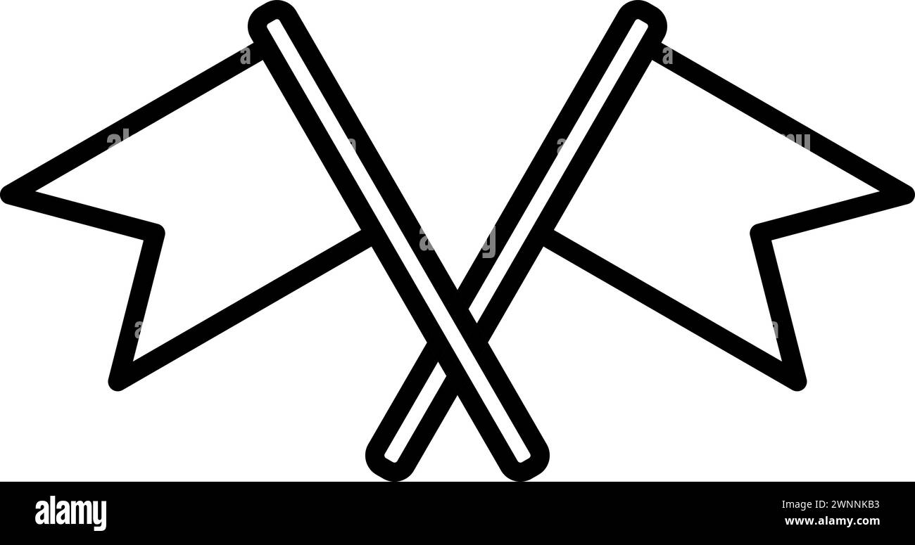 Crossed paper flags, birthday party symbol. Outline of festive paper