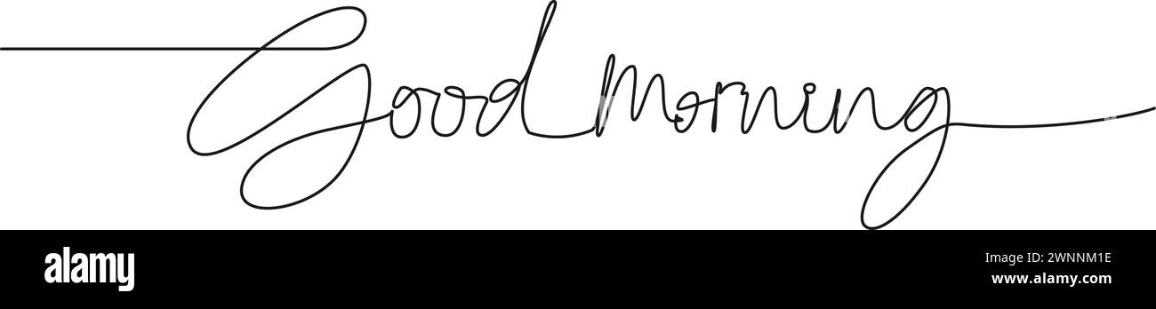continuous single line drawing of handwritten words GOOD MORNING, line art vector illustration Stock Vector