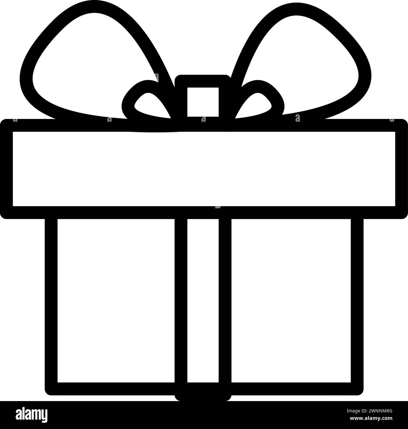 Closed gift box with surprise tied with ribbon and bow, birthday party symbol. Outline of festive gift box for design of children entertainment center Stock Vector