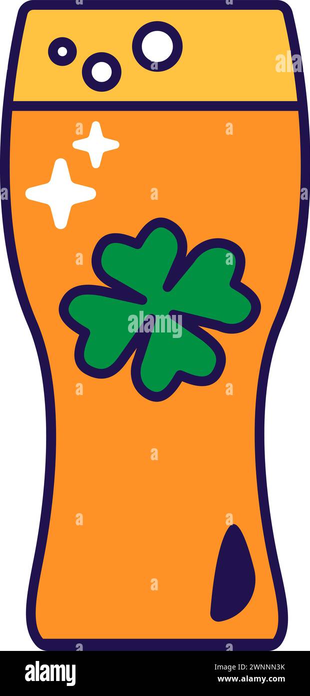 Glass goblet filled with strong Irish spirits. Traditional festive element, attributes of St. Patrick Day. National alcoholic drink ale. Cartoon vecto Stock Vector