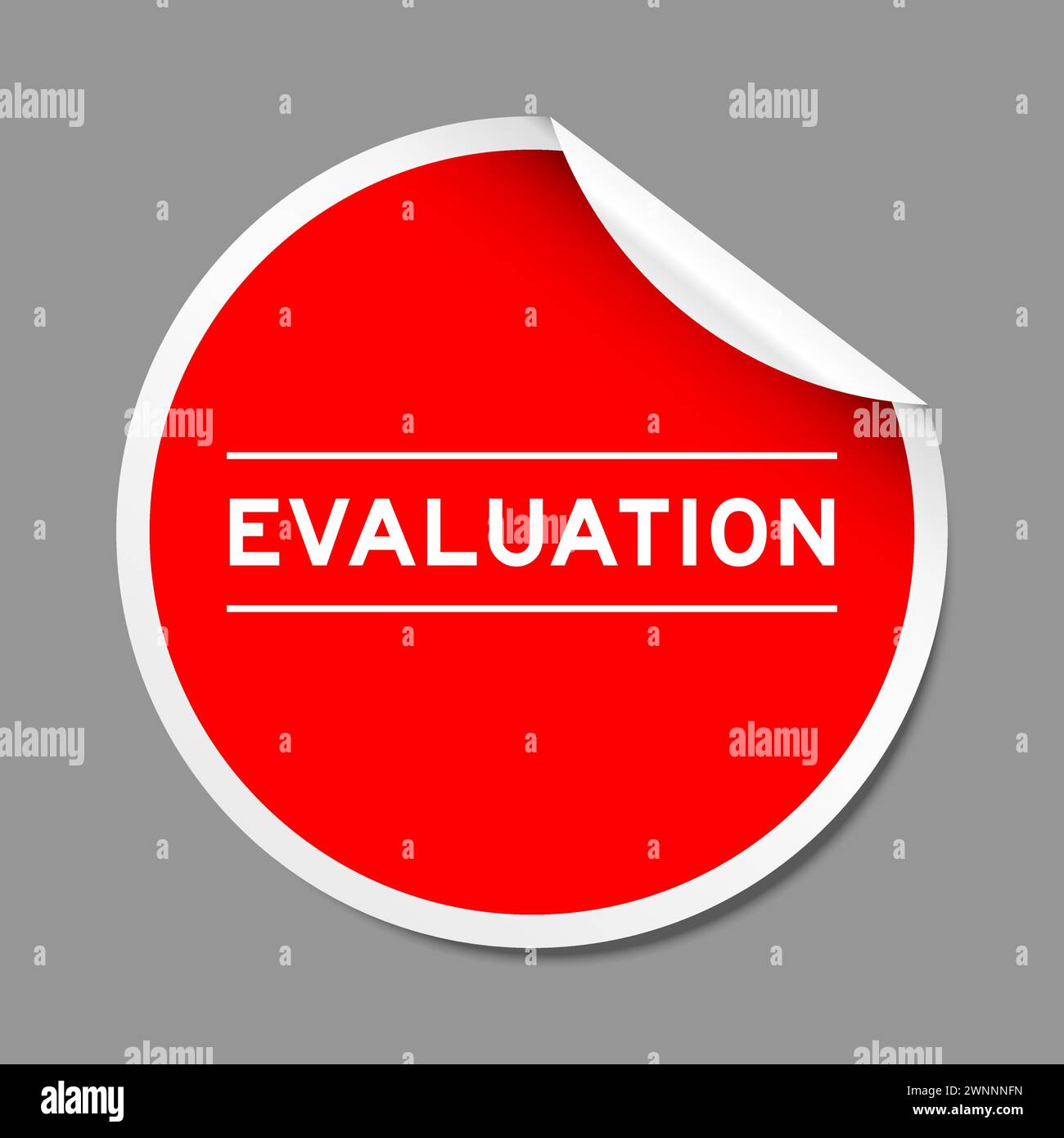 Red color peel sticker label with word evaluation on gray background Stock Vector