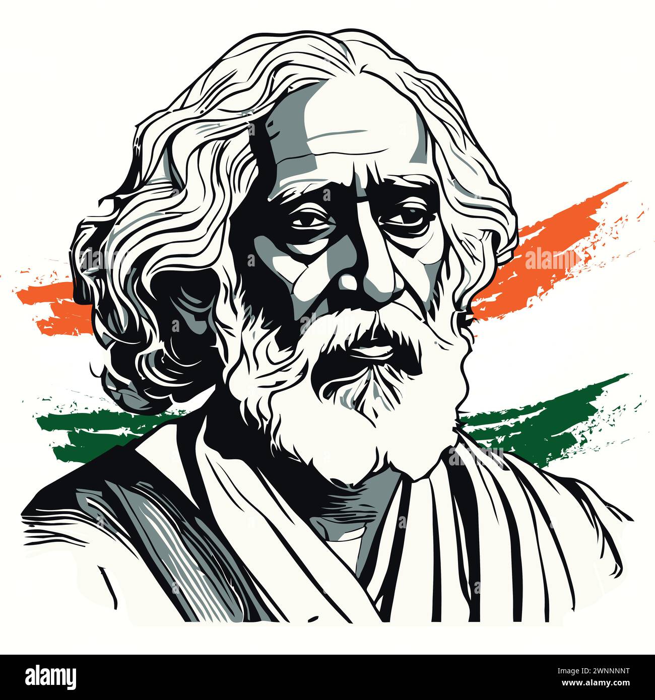Rabindranath tagore a poet and socialist vector illustration Stock Vector
