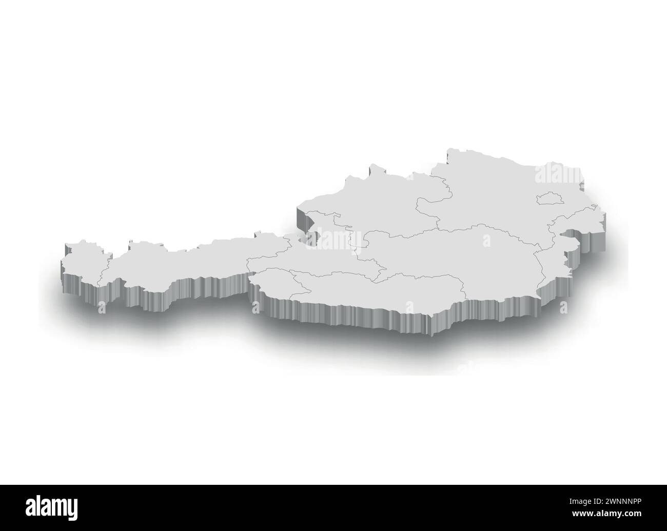 3d Austria white map with regions isolated on white background Stock Vector