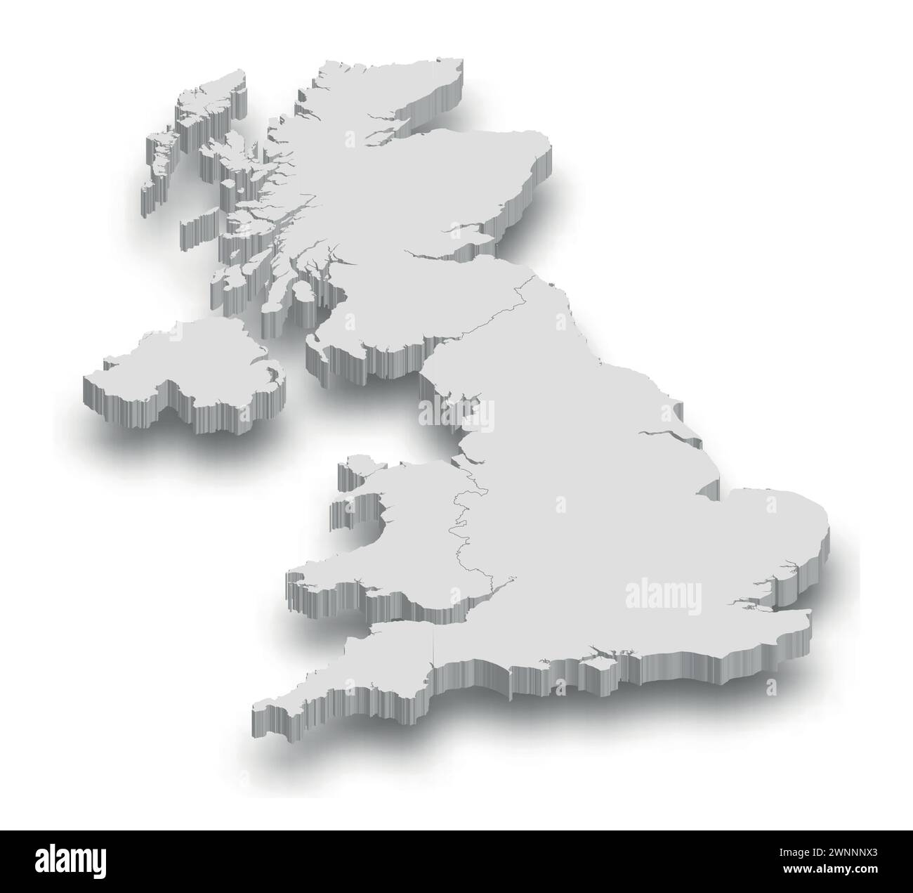 Political Map United Kingdom With - 3d United Kingdom White Map With Regions Isolated On White Background 2WNNNX3 