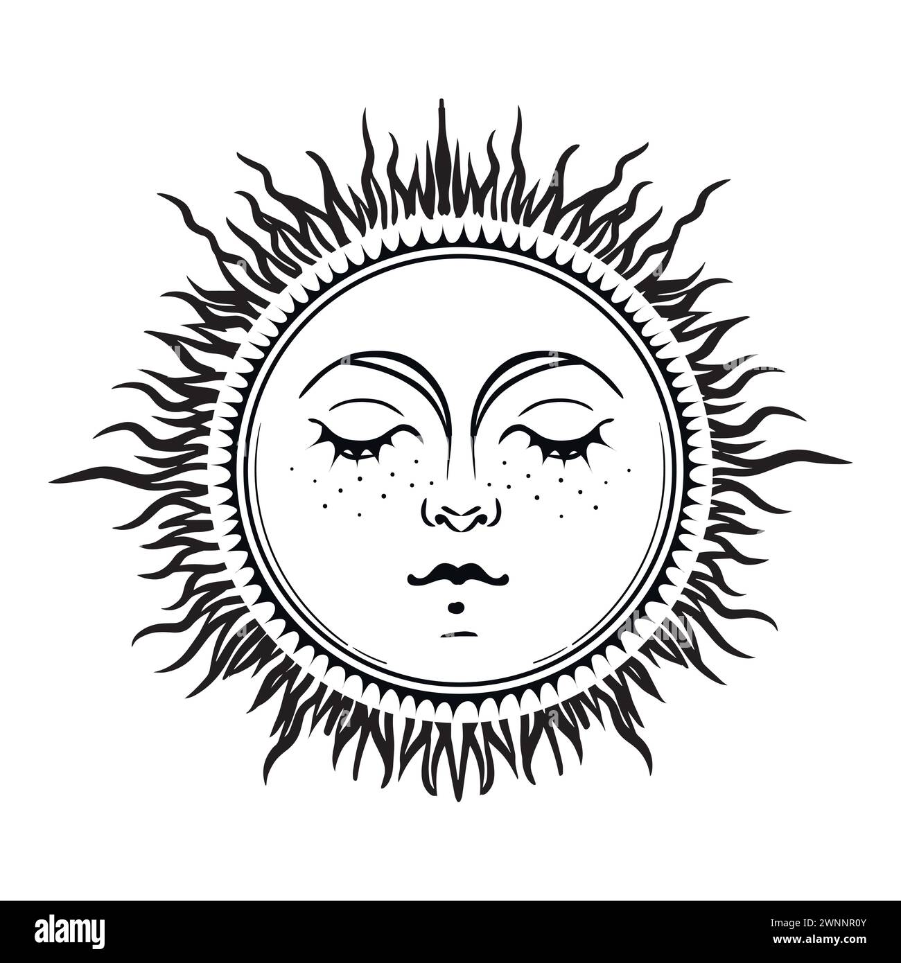 Magic sun with face and rays, boho celestial astrology logo, zodiac ...