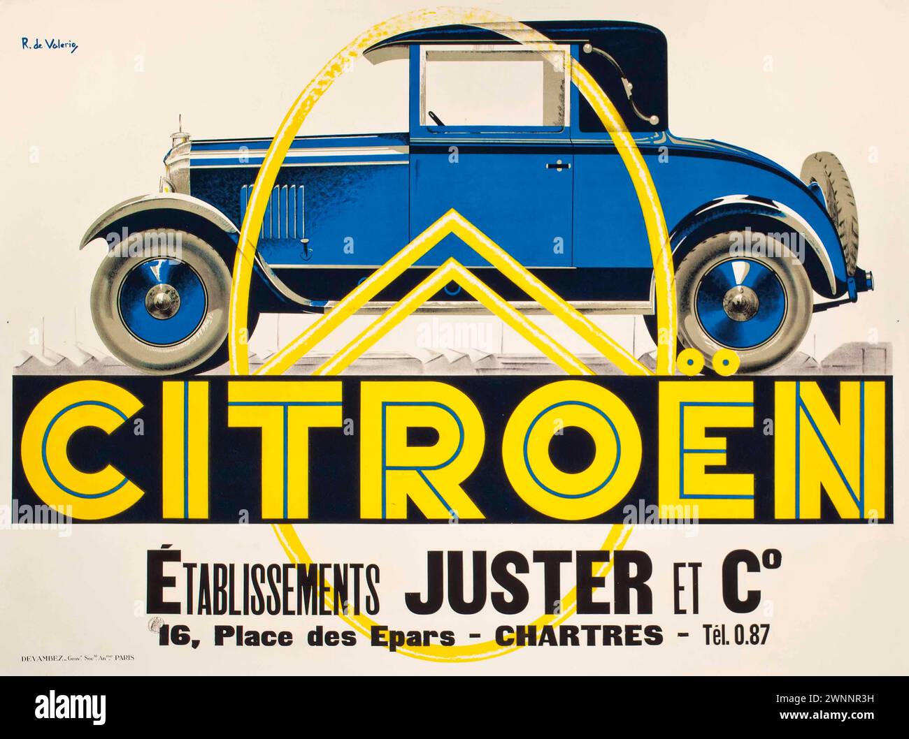 Vintage Car Advertising Poster:  Citroen . by Roger de Valerio circa 1930 Stock Photo