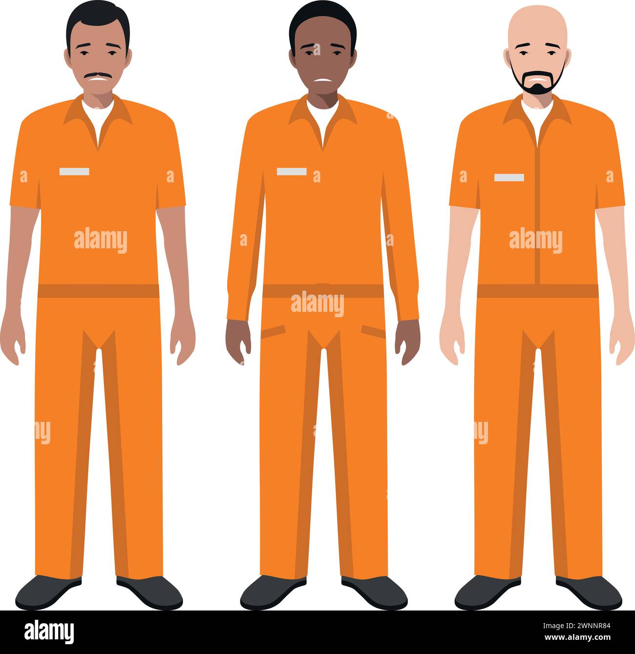 Group of Standing Prisoner Person in Traditional in Prison Clothes Character Icon in Flat Style. Stock Vector