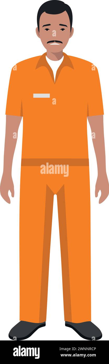 Standing Hispanic Prisoner Person in Traditional in Prison Clothes Character Icon in Flat Style. Stock Vector