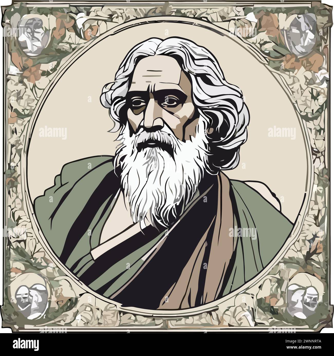 Rabindranath tagore a poet and socialist vector illustration Stock Vector