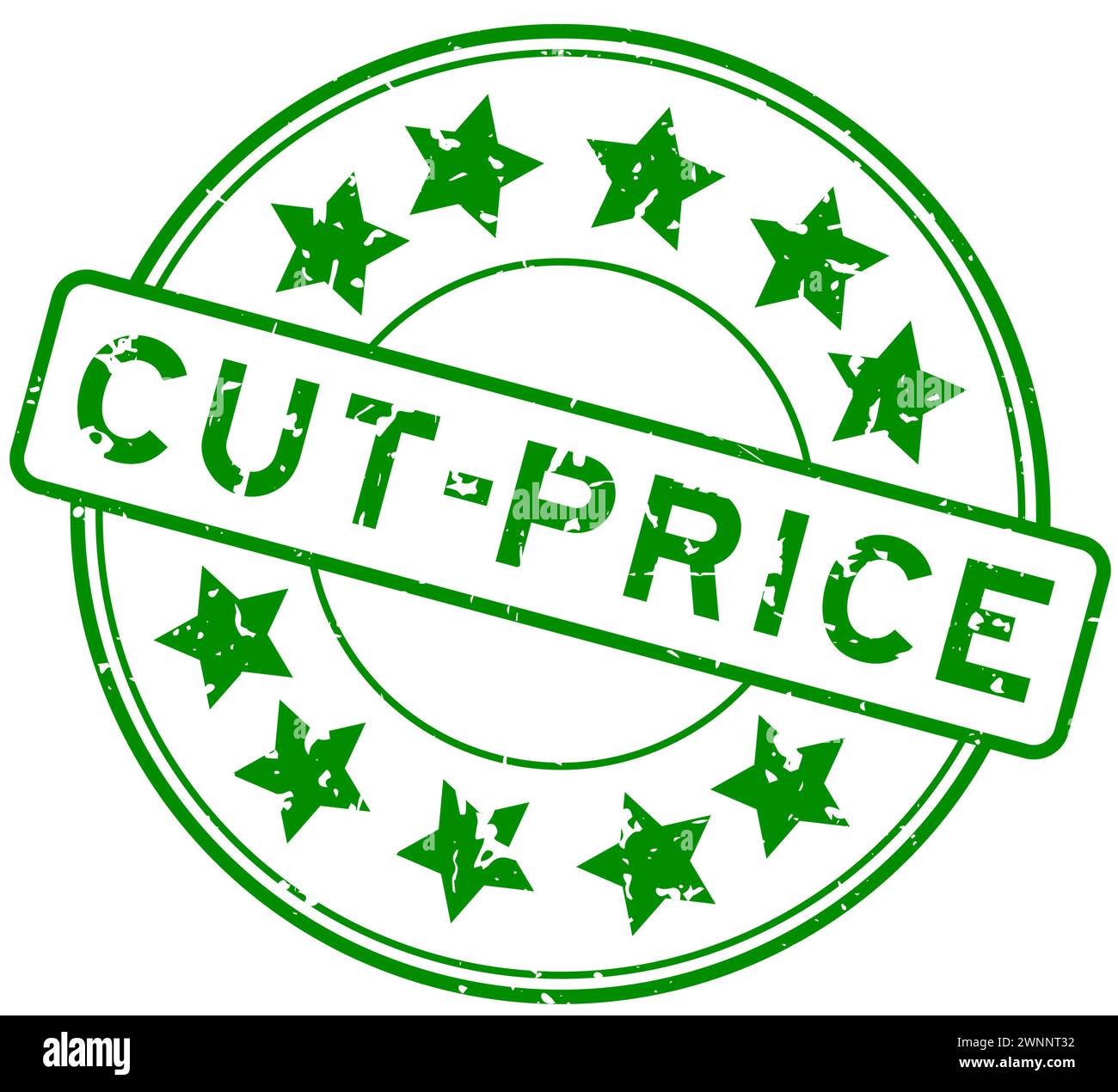 Grunge green cut price word with star icon round rubber seal stamp on ...
