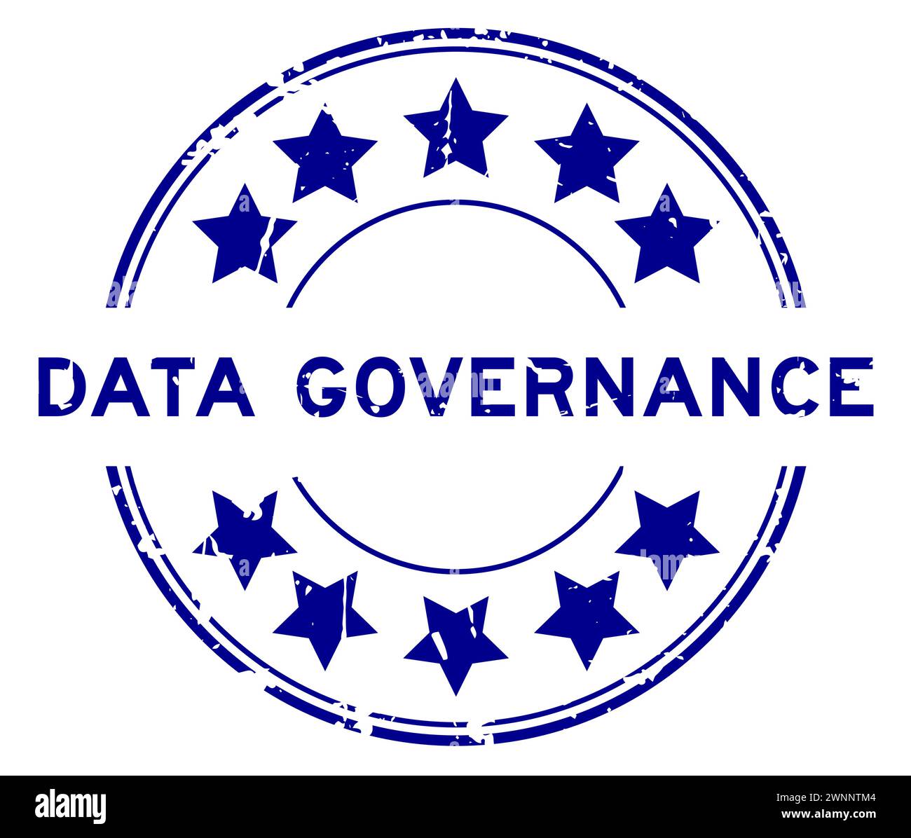 Grunge blue word data governance with star icon round rubber seal stamp on white background Stock Vector