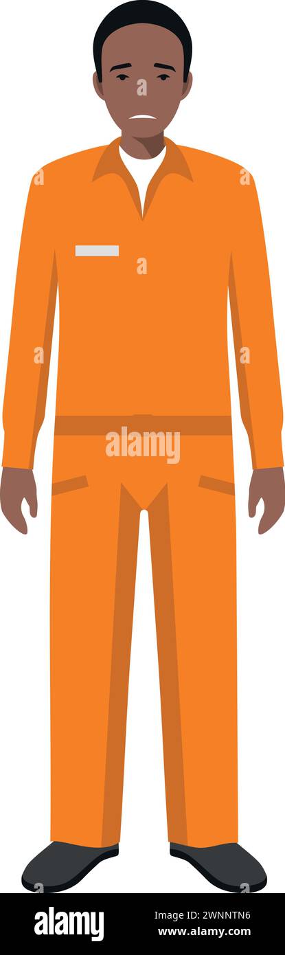 Standing African American Prisoner Person in Traditional in Prison Clothes Character Icon in Flat Style. Stock Vector