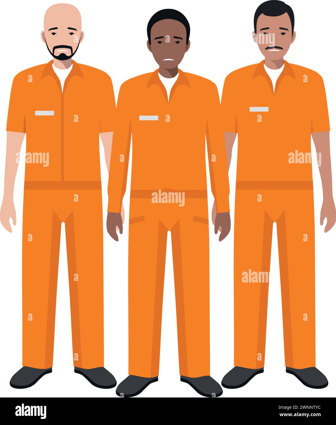 Group of Standing Prisoner Person in Traditional in Prison Clothes Character Icon in Flat Style. Stock Vector