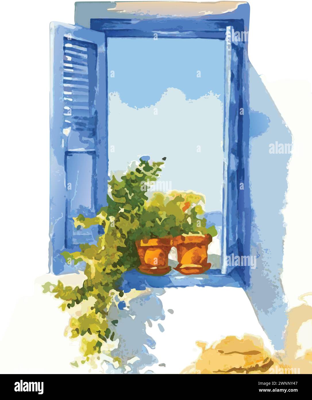View from the window of the picturesque landscape in Greece Stock Vector