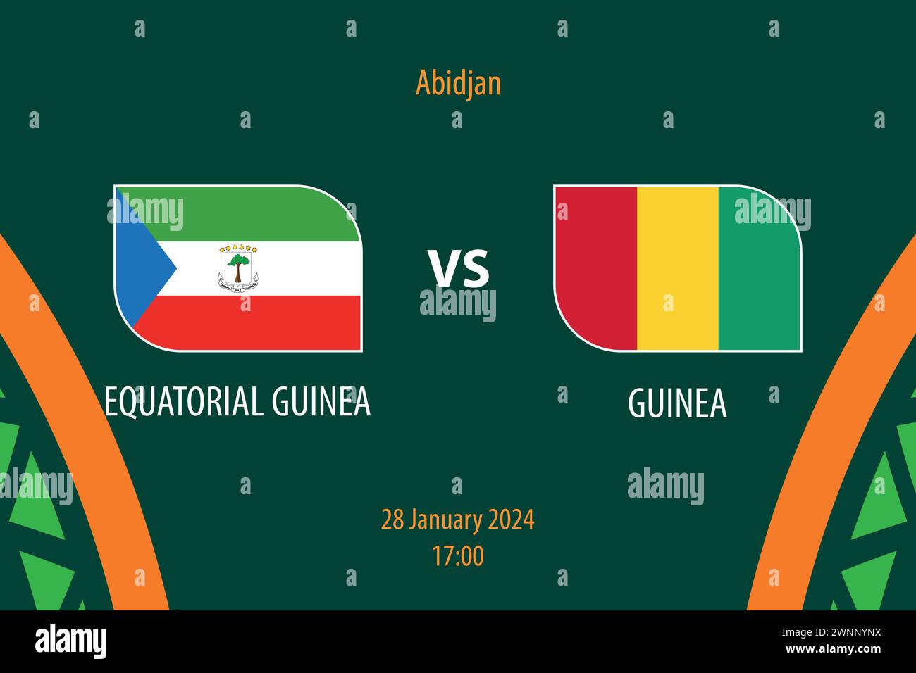 Equatorial Guinea vs Guinea football scoreboard broadcast template for soccer africa tournament 2023 Stock Vector