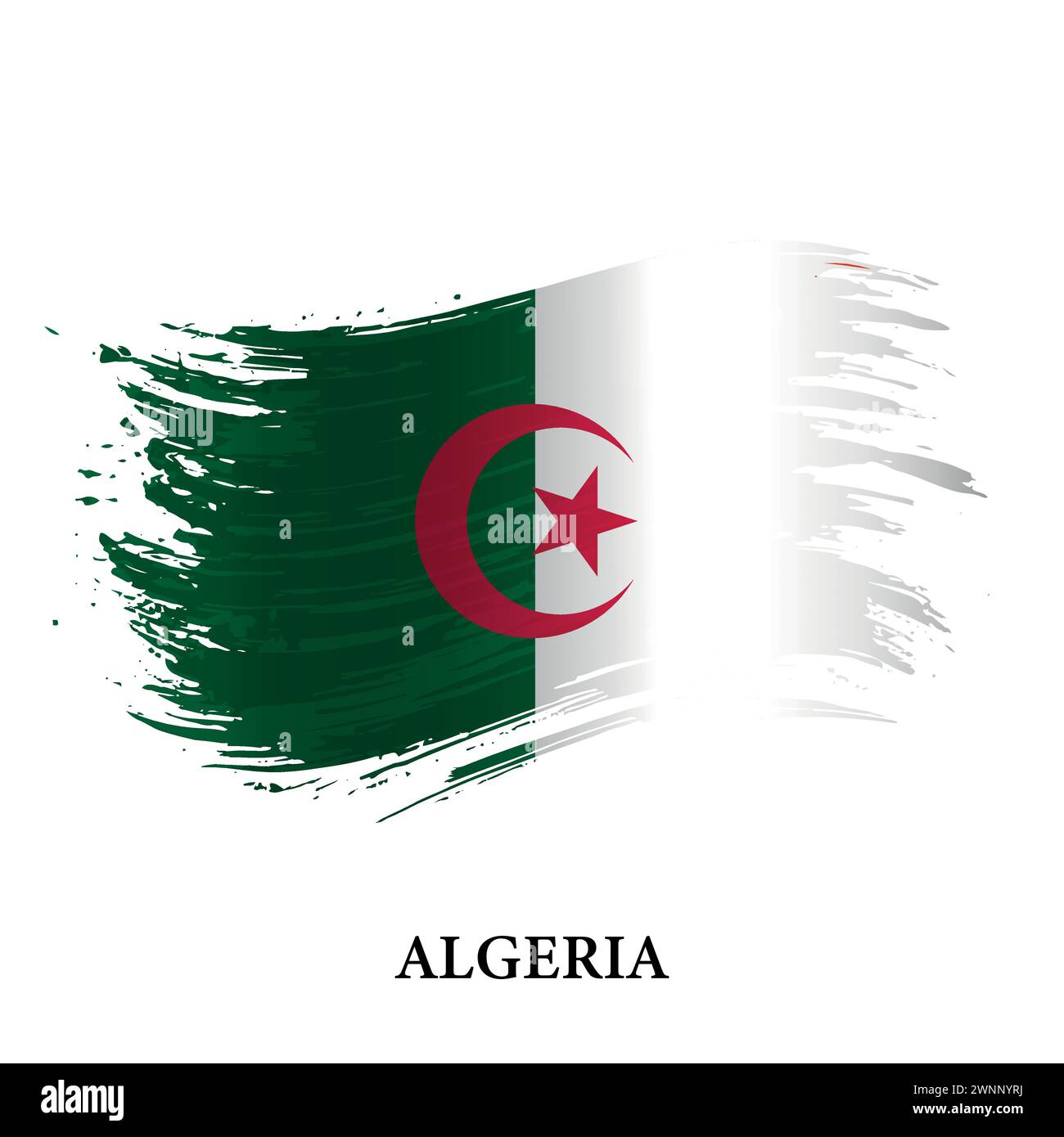 Grunge flag of Algeria, brush stroke vector background Stock Vector