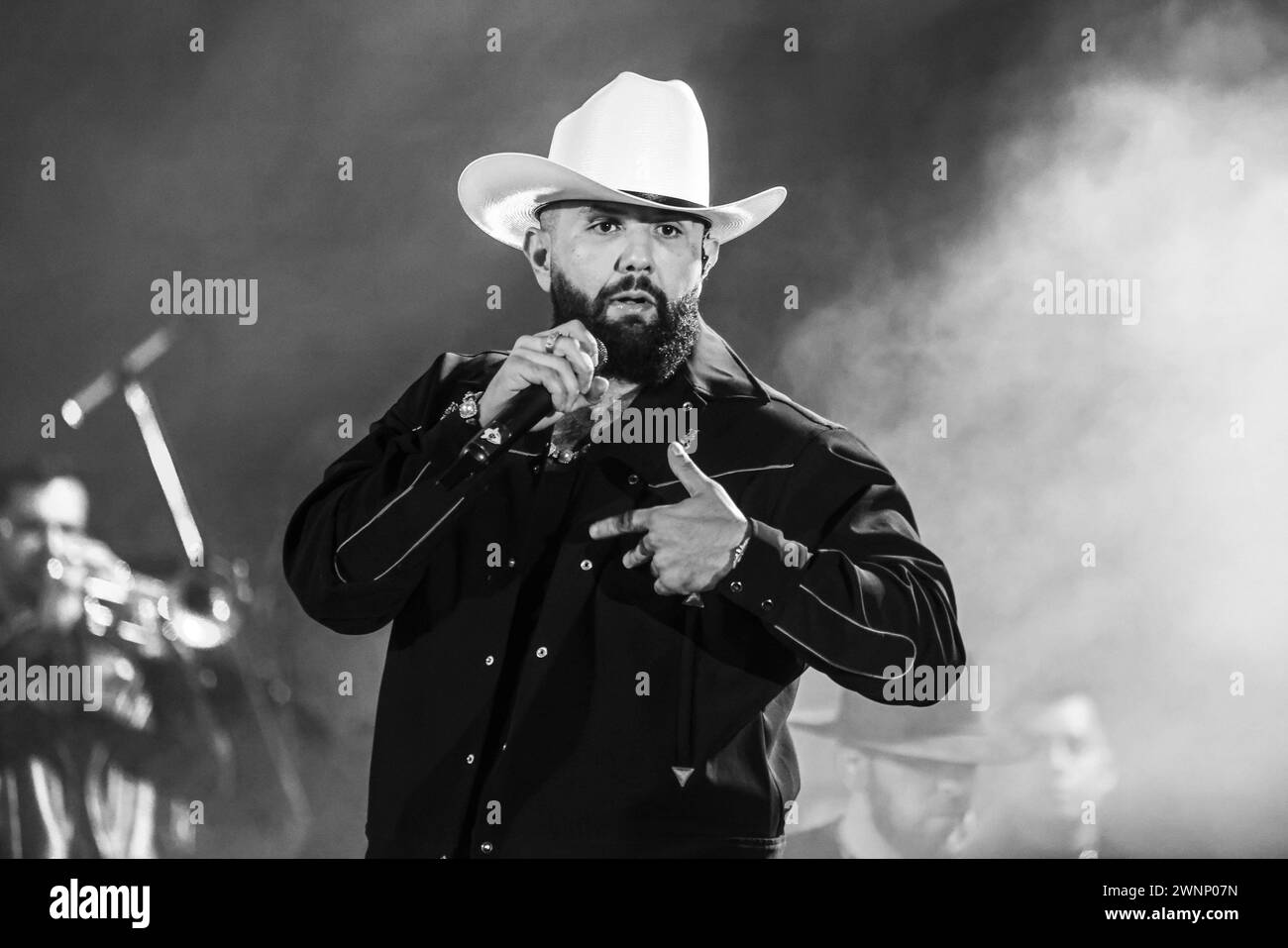 HERMOSILLO, MEXICO - MARCH 2: Carin Leon  performs ,during a concert as part of Colmillo de Leche tour at Fernando Valenzuela stadium on March 2, 2024 in Hermosillo, Mexico. (Photo by Luis Gutierrez/Norte Photo) Stock Photo