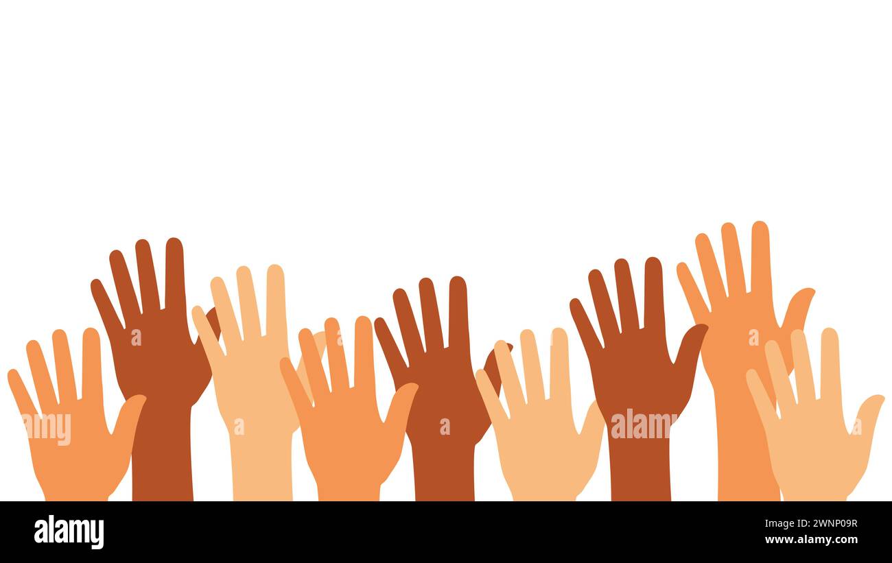 Diversity concept with hands. Raised hands banner Stock Vector Image ...