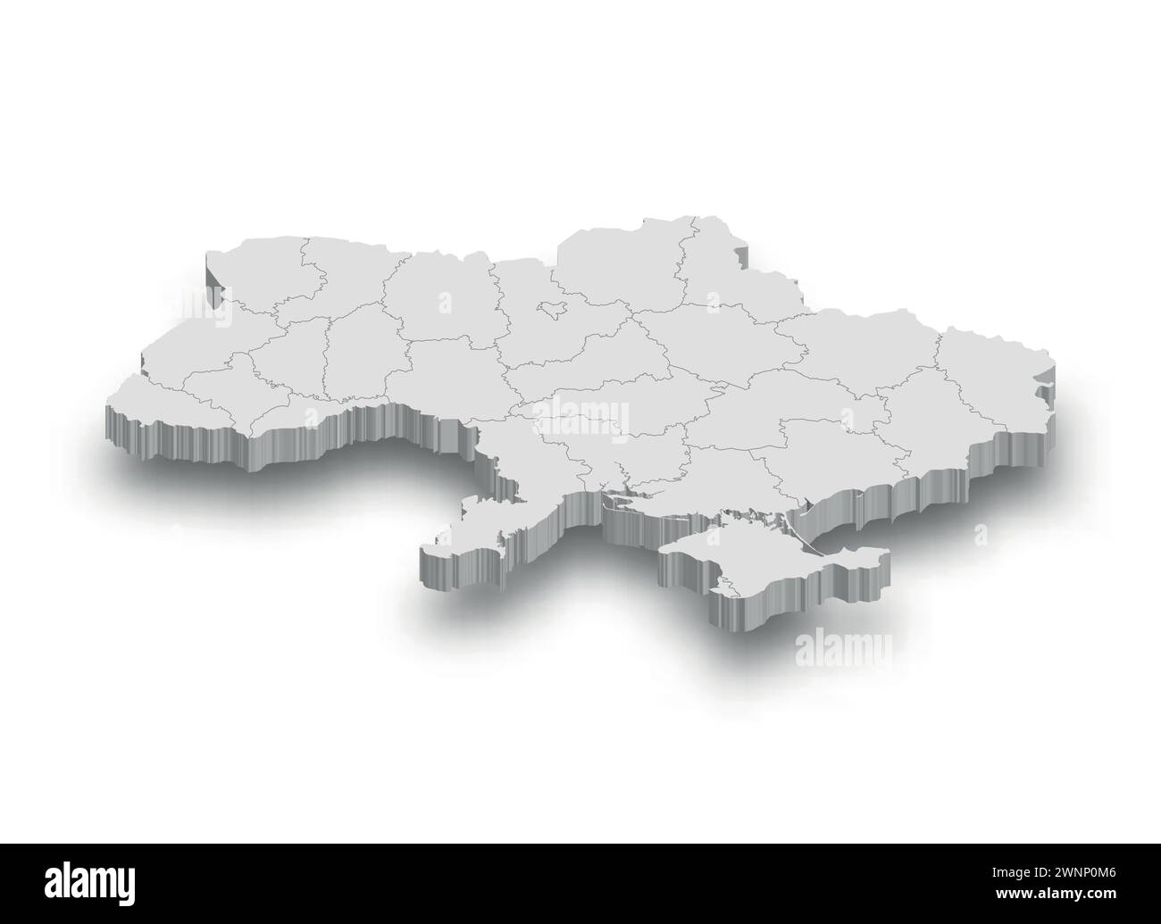 3d Ukraine white map with regions isolated on white background Stock Vector
