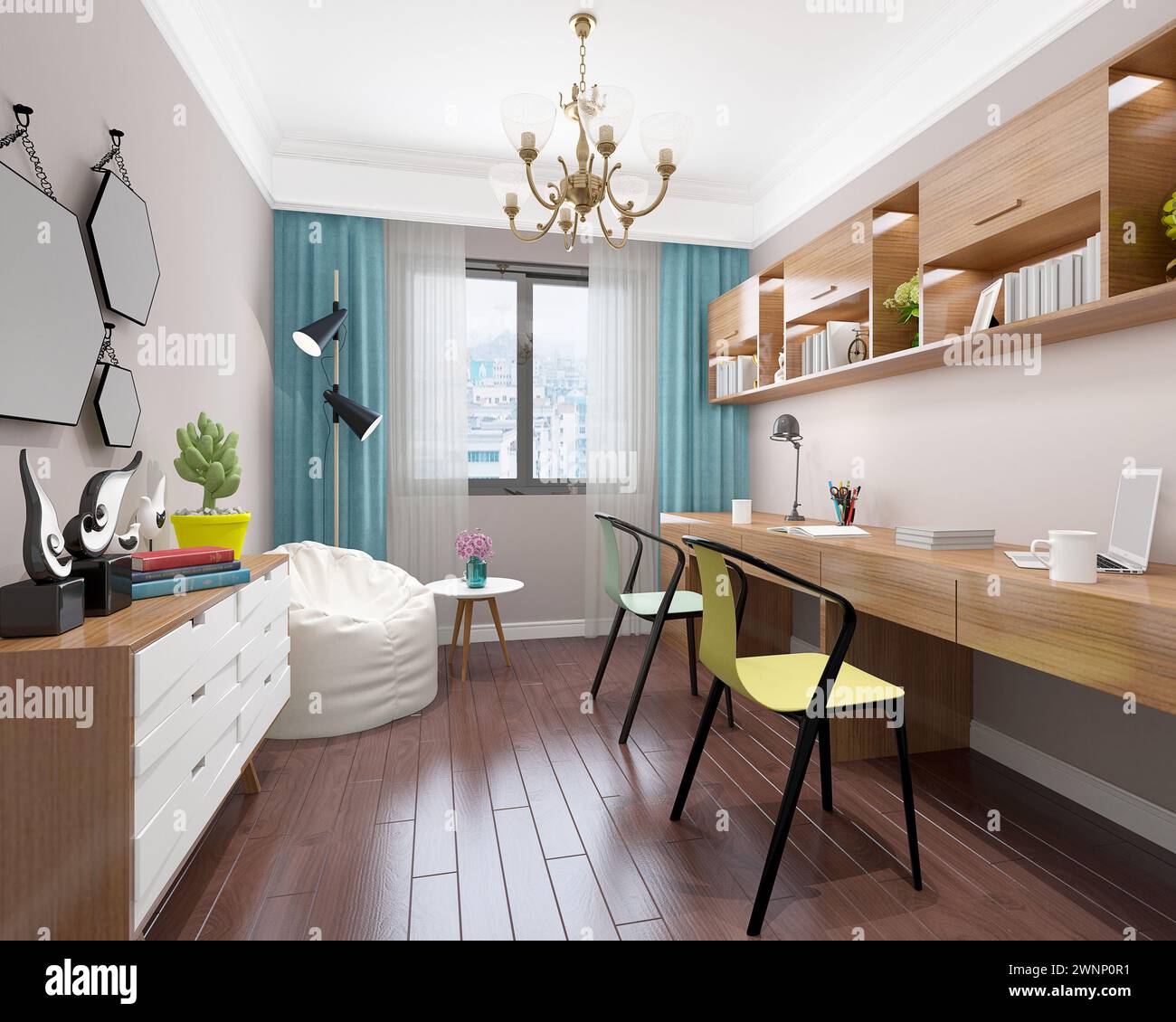 3d render of working office interior Stock Photo