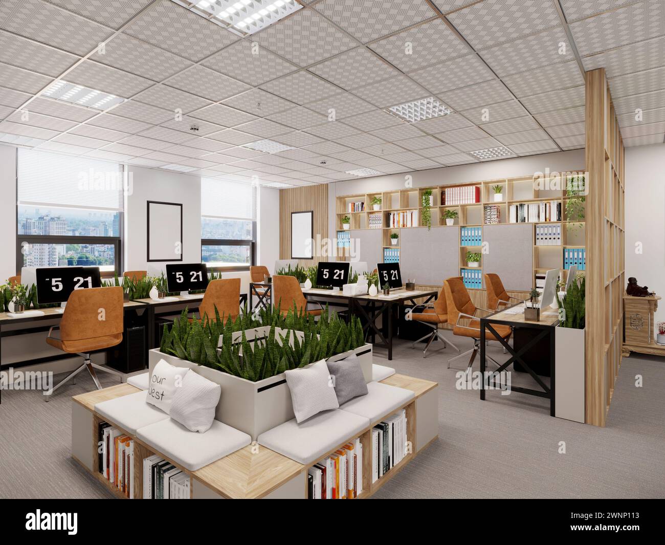 3d render of working office interior Stock Photo