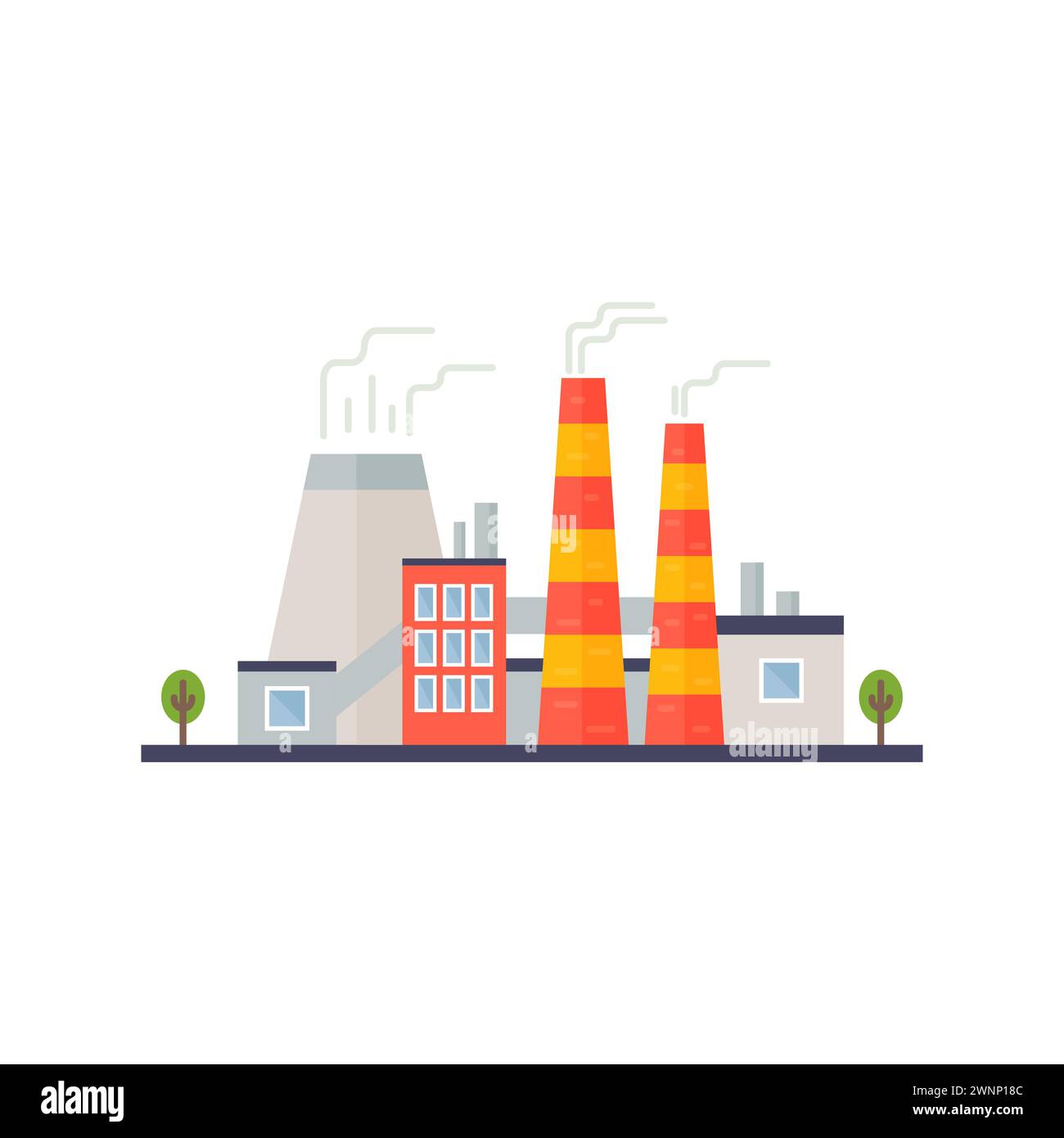 Factory buildings of chemical industry with cooling tower and chimney vector illustration Stock Vector