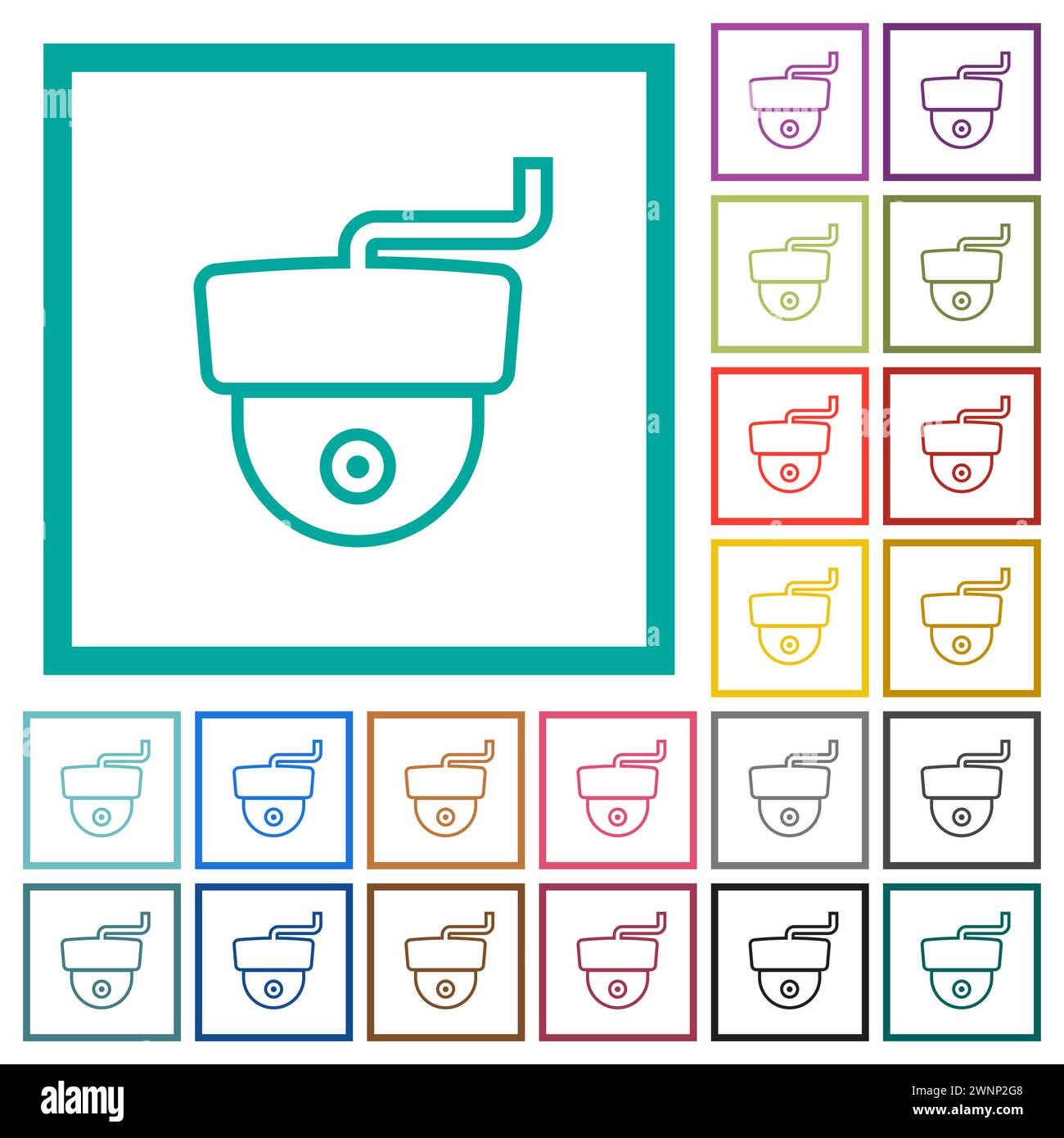 Surveillance camera outline flat color icons with quadrant frames on ...