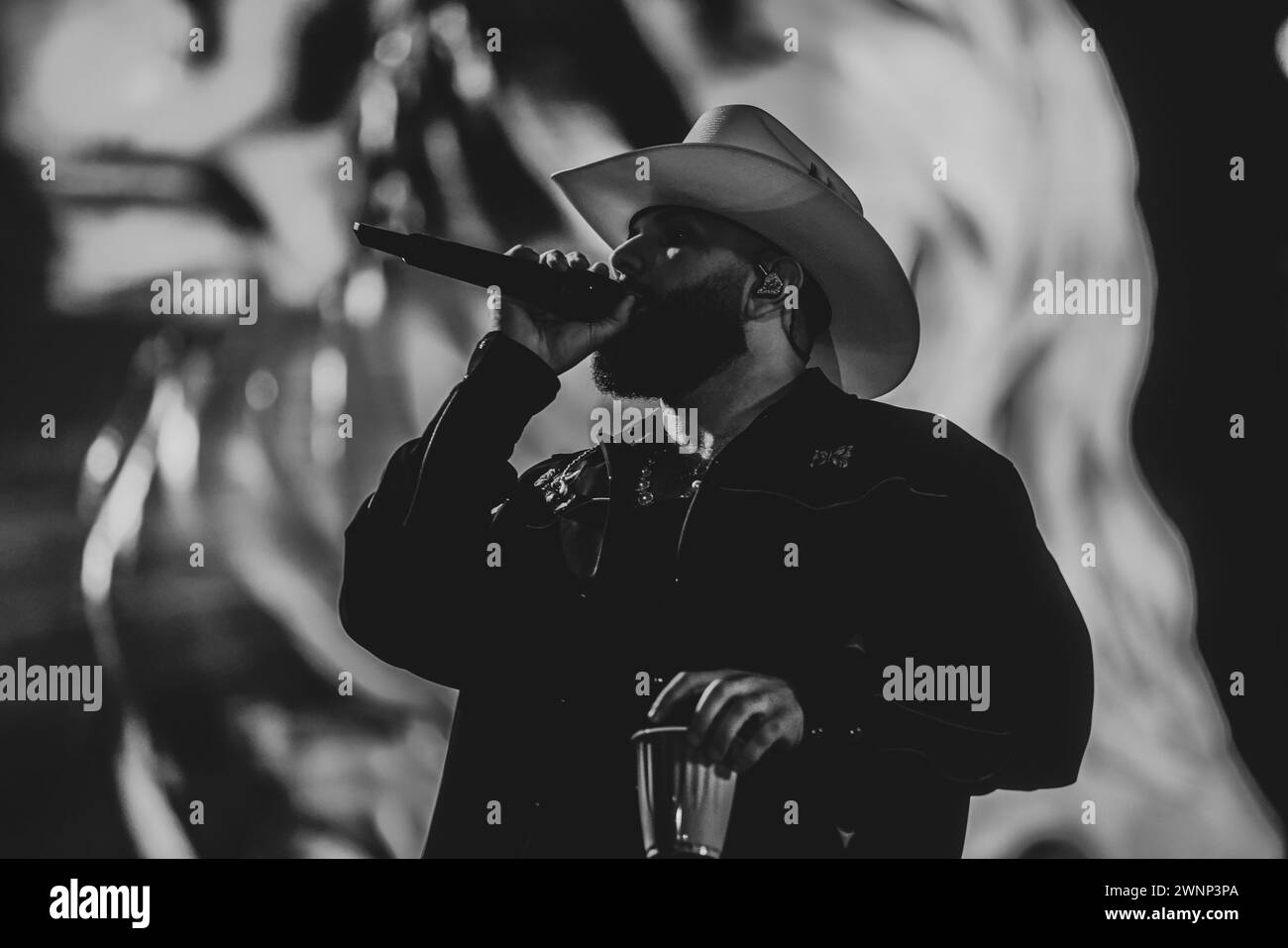 HERMOSILLO, MEXICO - MARCH 2: Carin Leon  performs ,during a concert as part of Colmillo de Leche tour at Fernando Valenzuela stadium on March 2, 2024 in Hermosillo, Mexico. (Photo by Luis Gutierrez/Norte Photo) Stock Photo