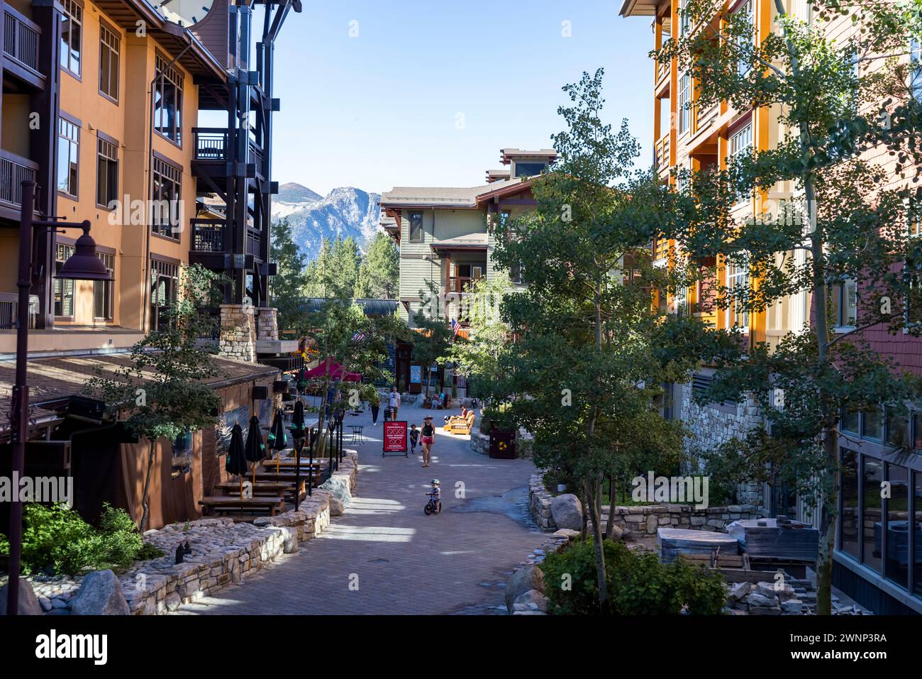 The Village at Mammoth in Mammoth Lakes, CA draws locals and visitors to its shops and