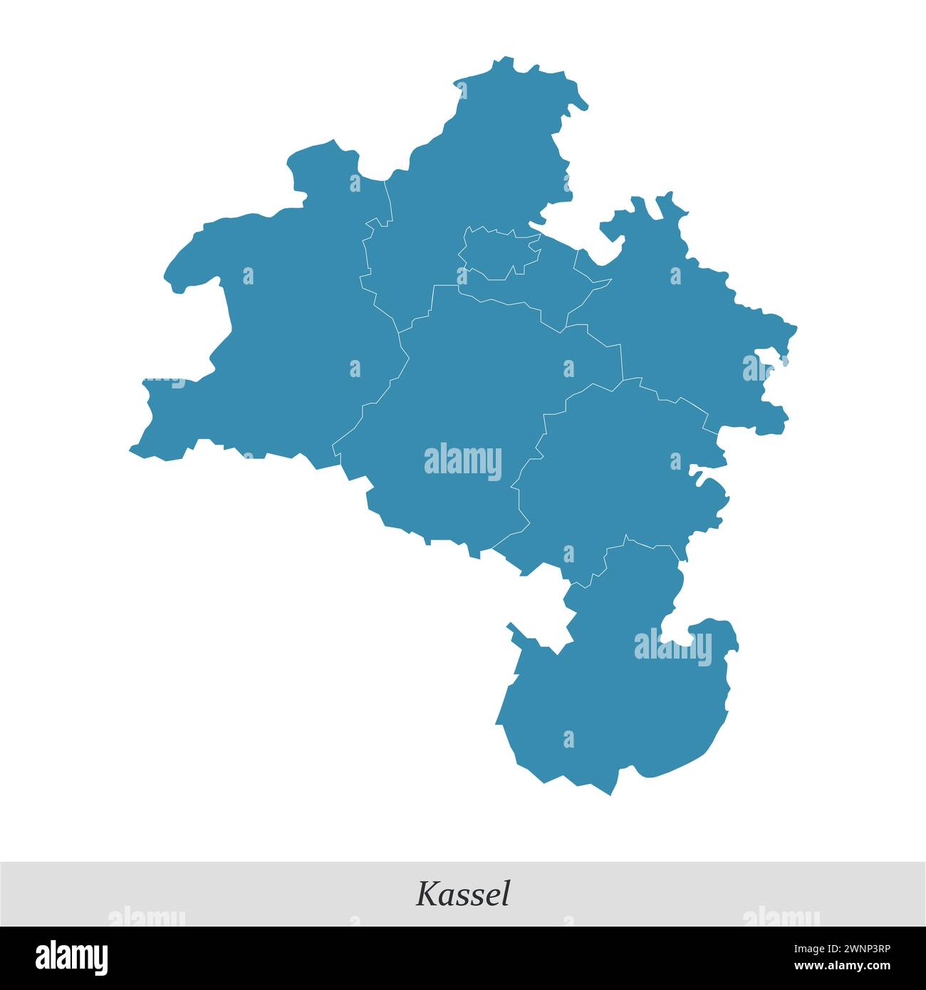 map of Kassel is a region in Hesse state of Germany with borders municipalities Stock Vector