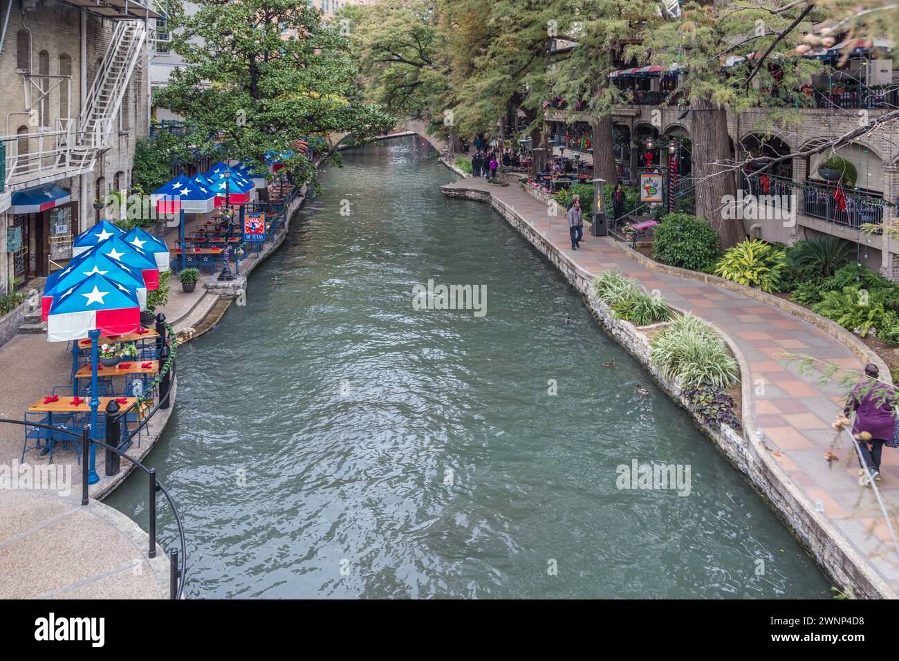 Cafe Ole and The Republic of Texas restaurants on the River Walk in downtown San Antonio, Texas Stock Photo