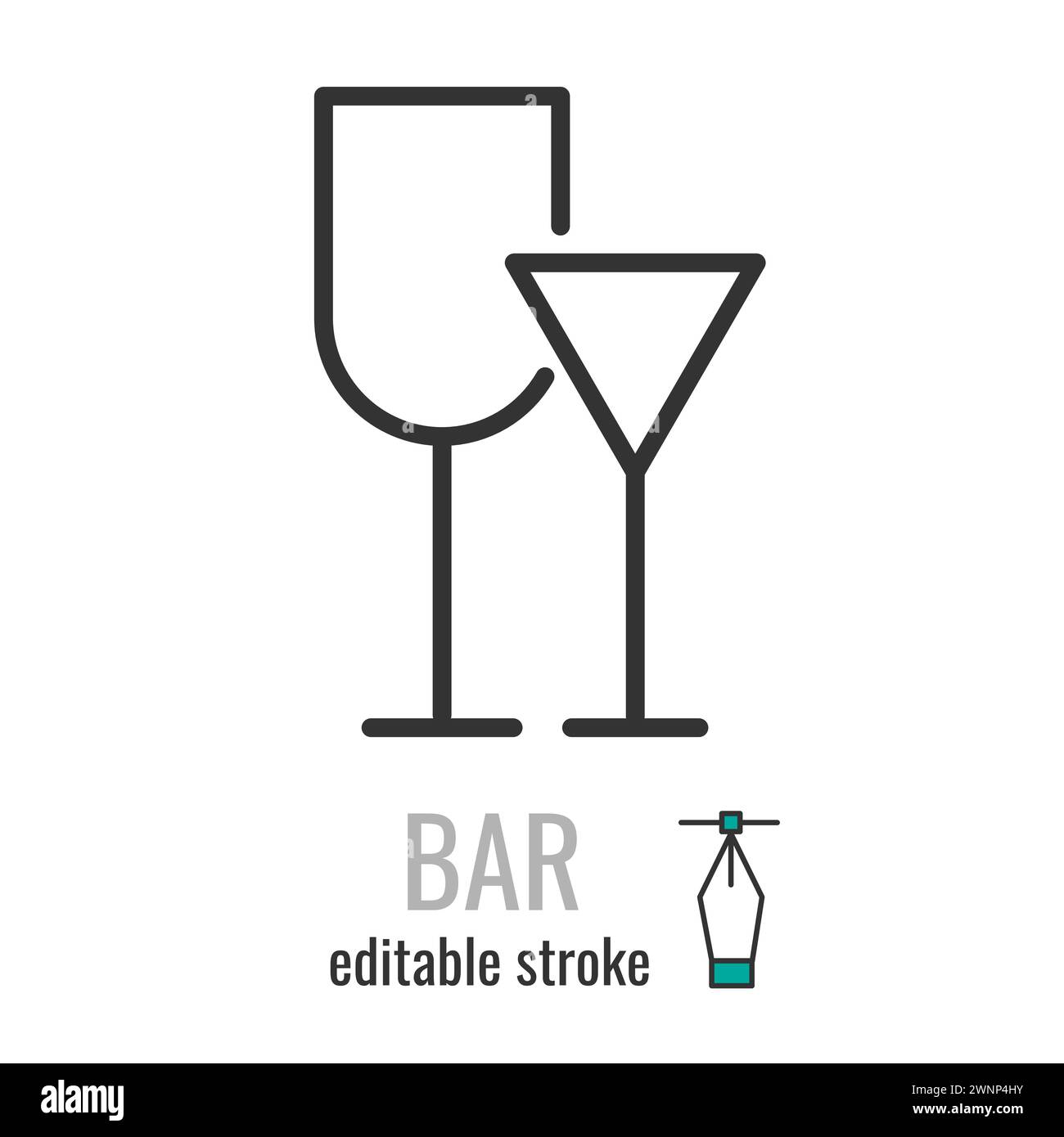 Bar or Pub line icon. Linear style Wine and cocktail Glass symbol ...