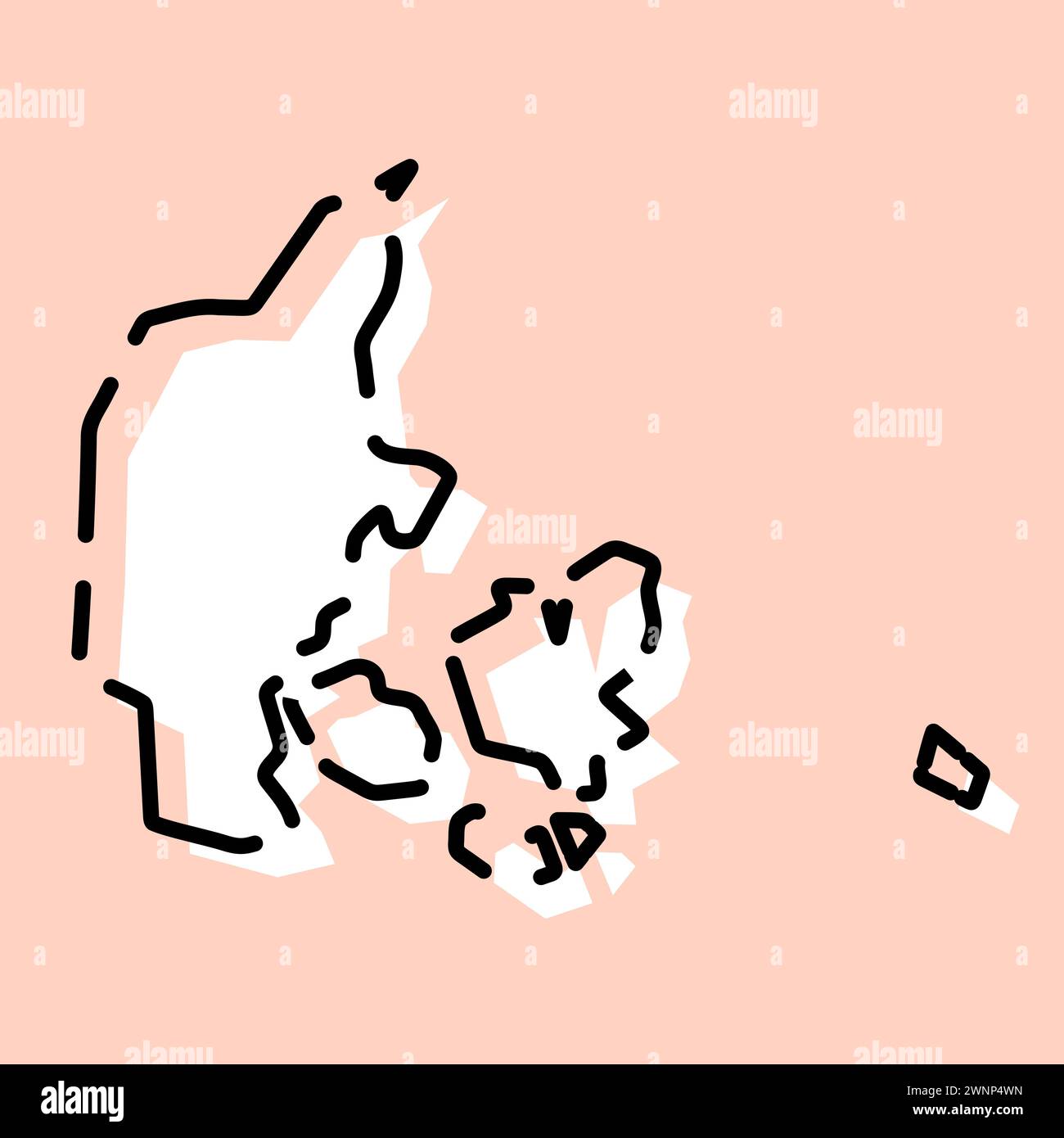 Denmark country simplified map. White silhouette with black broken ...