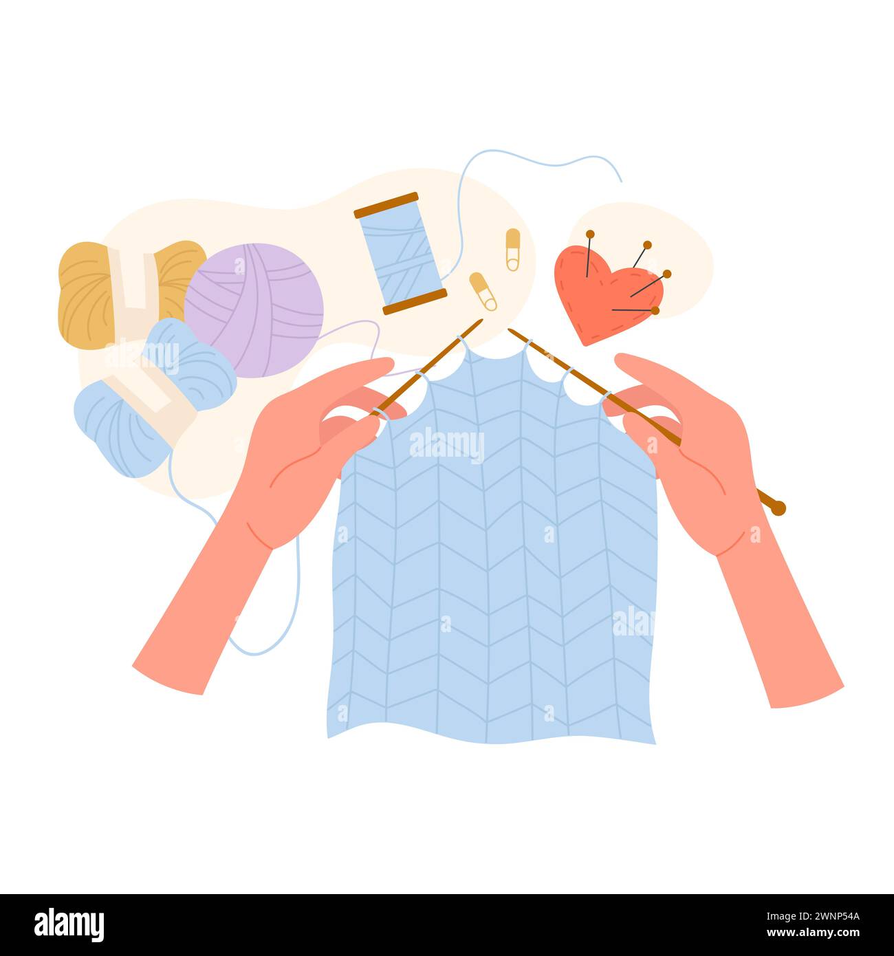 Handcraft knitting workshop. Craft creative hobby, handmade art cartoon ...