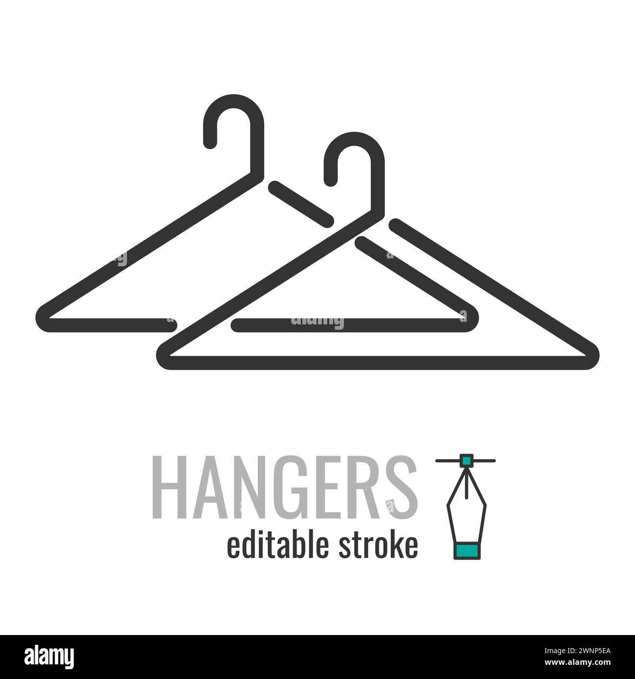 The hanger line icon. Clothes rack symbol. Cloakroom pictogram. Wardrobe sign. Vector graphics illustration EPS 10. Editable stroke Stock Vector