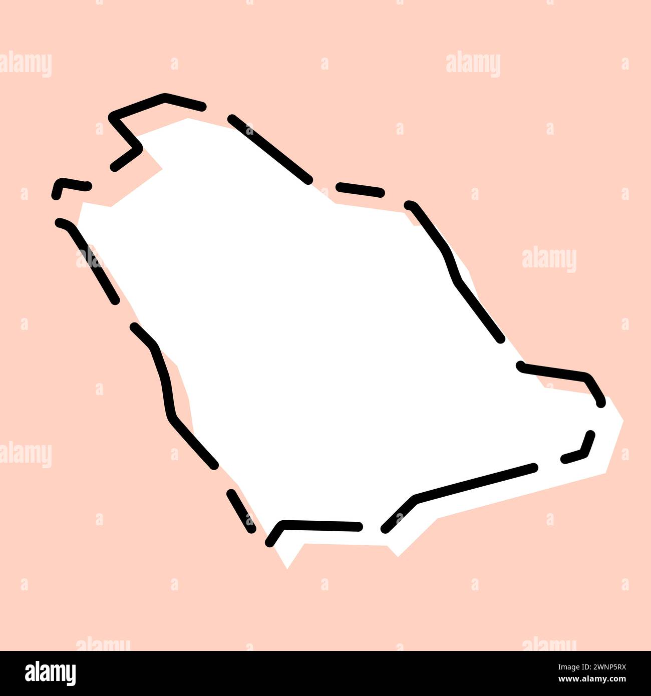 Saudi Arabia country simplified map. White silhouette with black broken ...