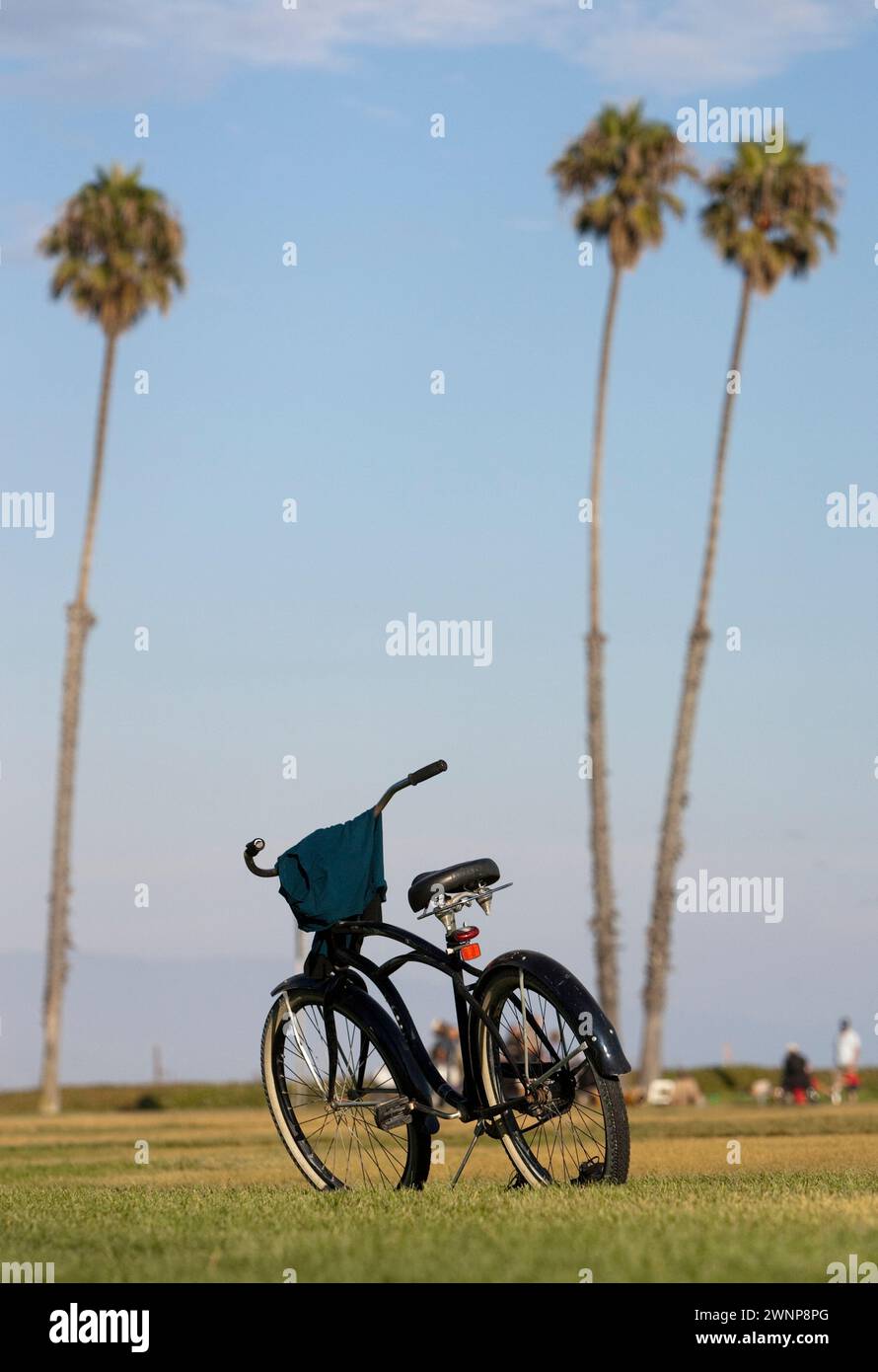 The boardwalk in Santa Barbara, California runs adjacent to the beach along Cabrillo Blvd and offers exercise, art and places to relax. Stock Photo