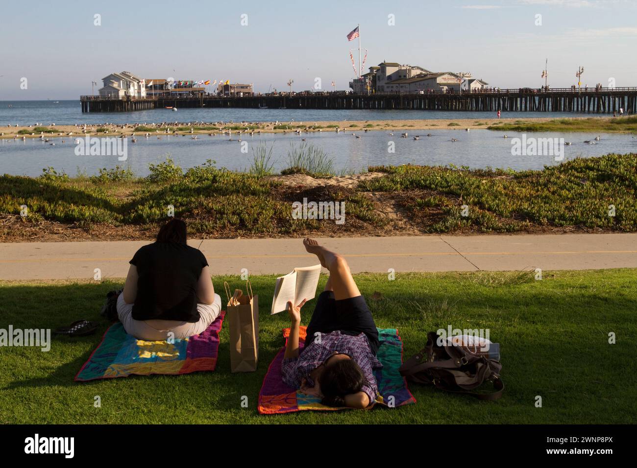 Santa Barbara, California draws locals and tourists to its boardwalk, beaches and pier where they revel in the sun and atmosphere Stock Photo