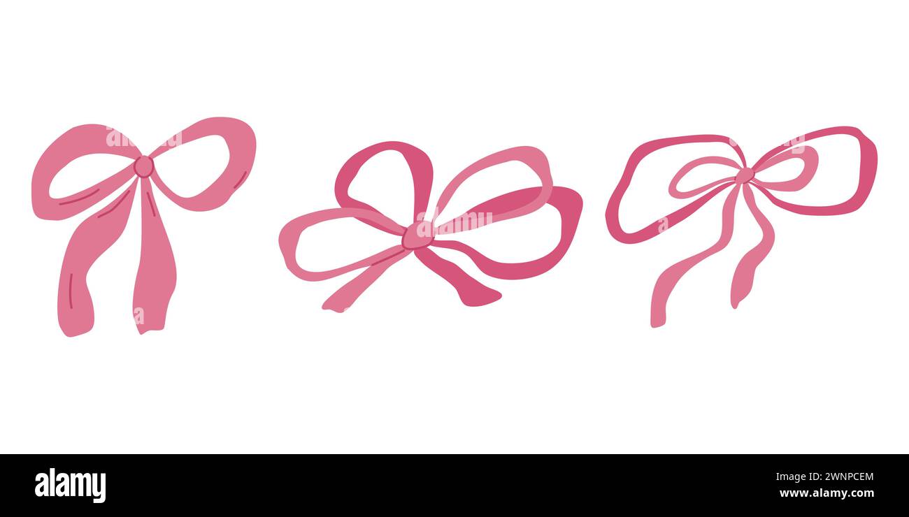 Collection of hand drawn ribbon bows isolated. Pink color. Decorative ...