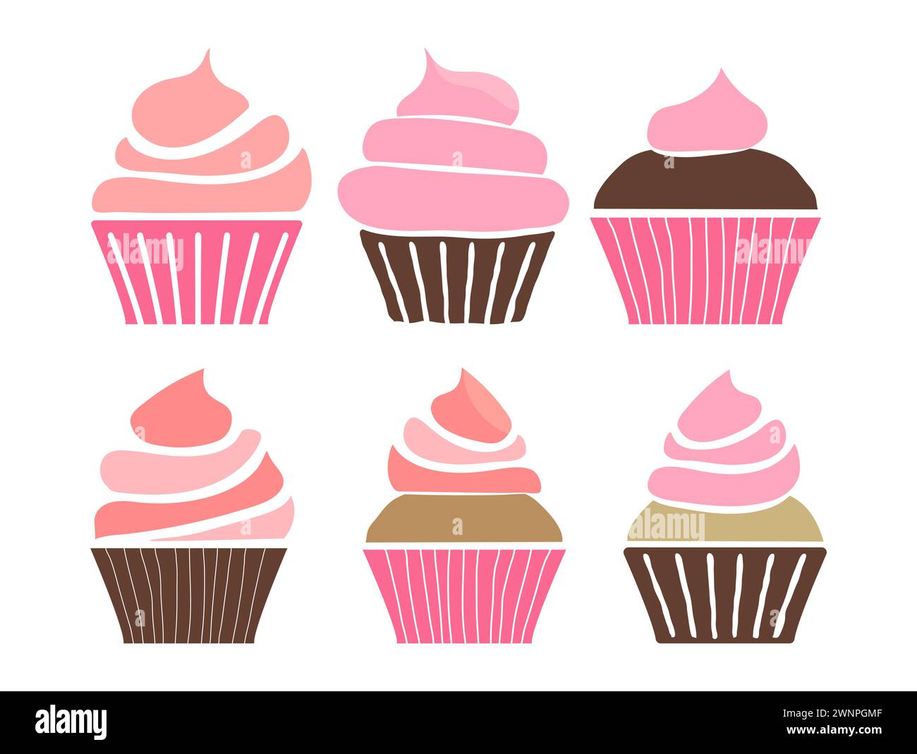 Pink Cupcake Illustration Set or Muffin Icon for Bakery Stock Vector ...