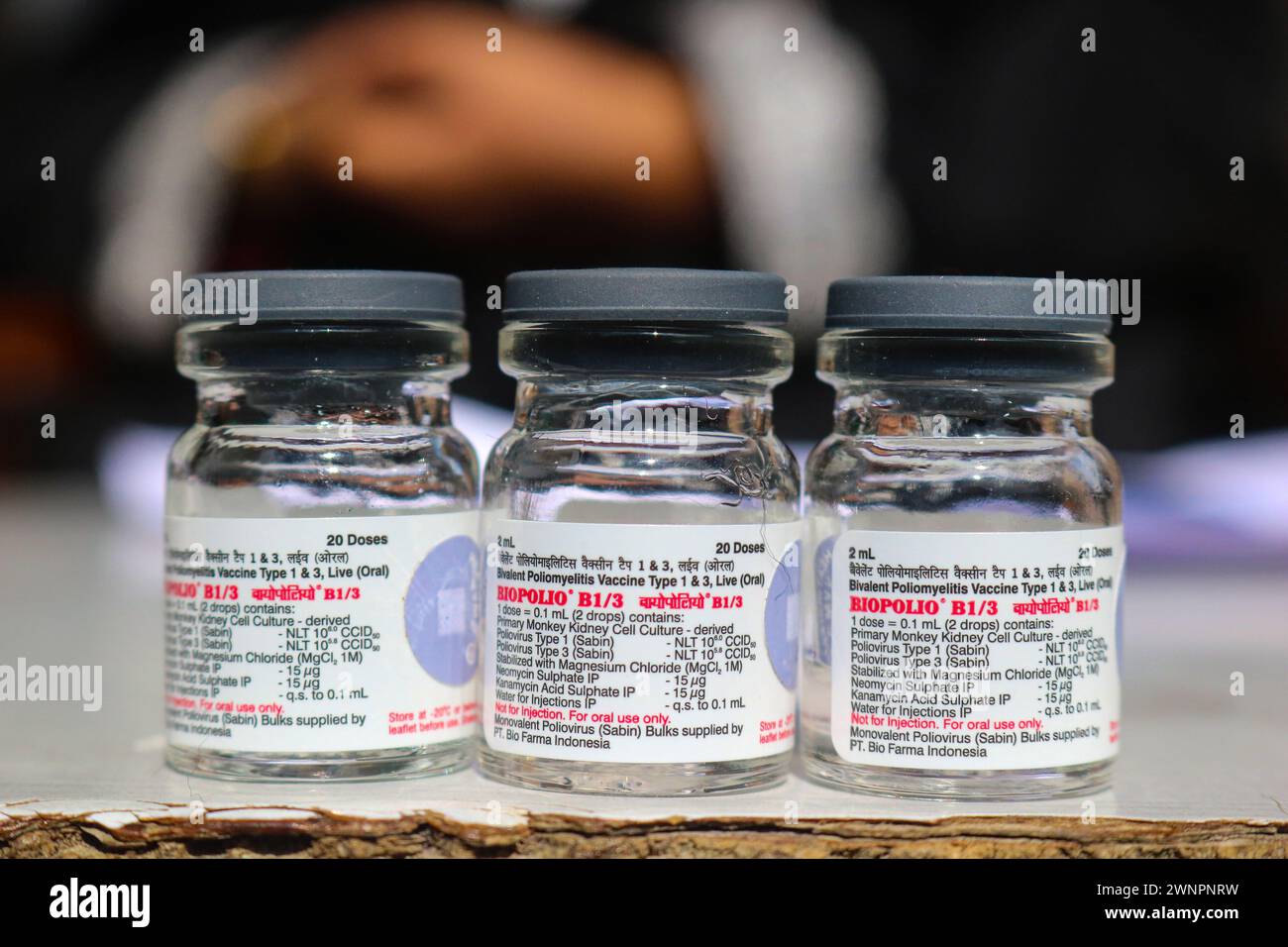 Srinagar, India. 03rd Mar, 2024. Polio vaccine vials are seen during a polio vaccination program for children 0-5 Year Old to eradicate polio virus in Srinagar. on March 03, 2024, Srinagar, India. (Credit Image: © Firdous Nazir/eyepix via ZUMA Press Wire) EDITORIAL USAGE ONLY! Not for Commercial USAGE! Stock Photo