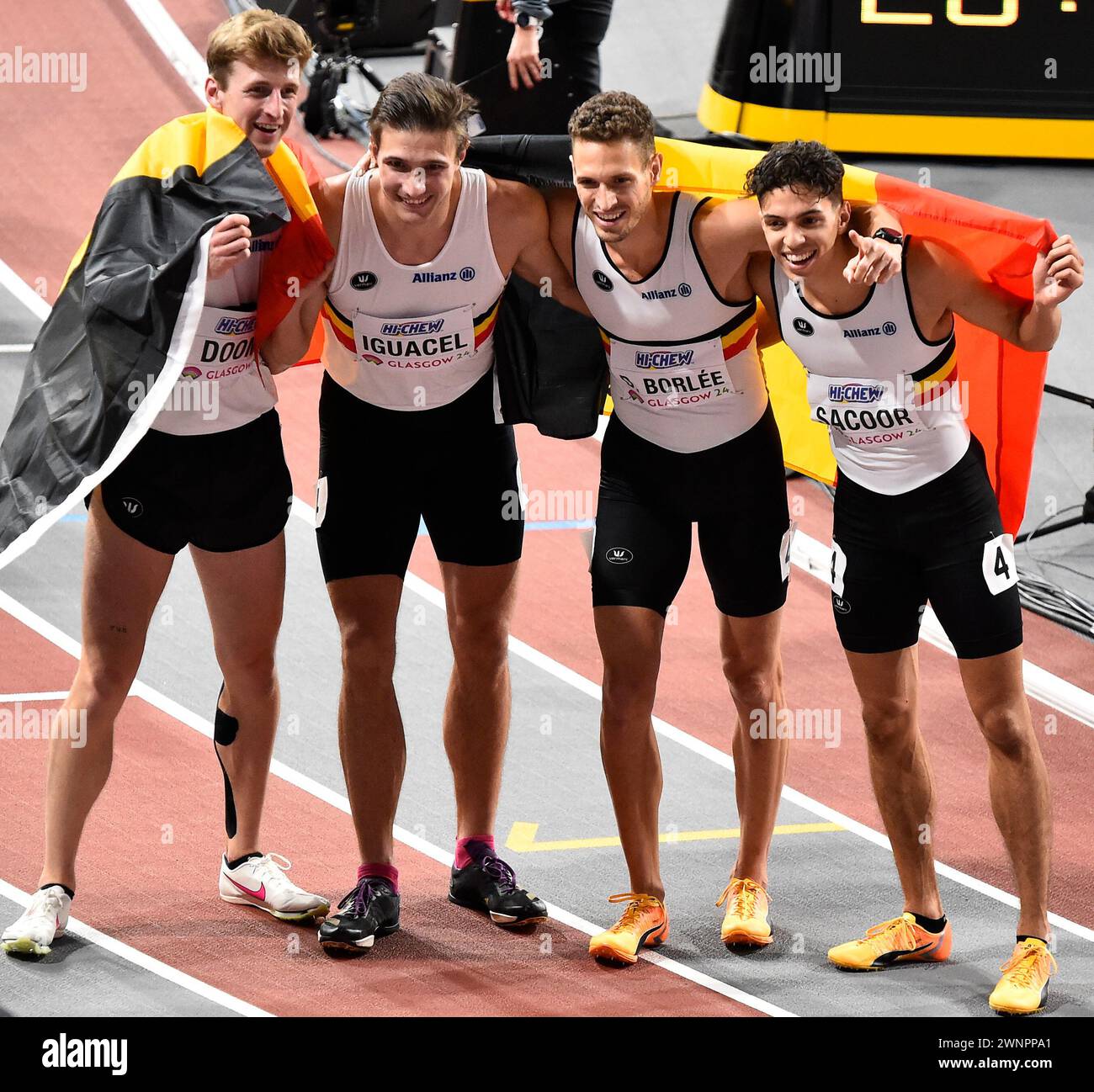 Glasgow Scotland 332024 BELGIUM Mens 4x400 Relay wins Gold with a