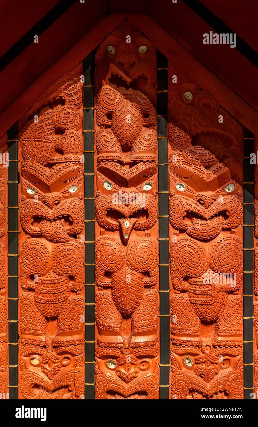 Back side detail of the 1870s Te Puawai o Te Arawa, the Māori pātaka or raised storehouse at the Auckland War Memorial Museum, New Zealand Stock Photo